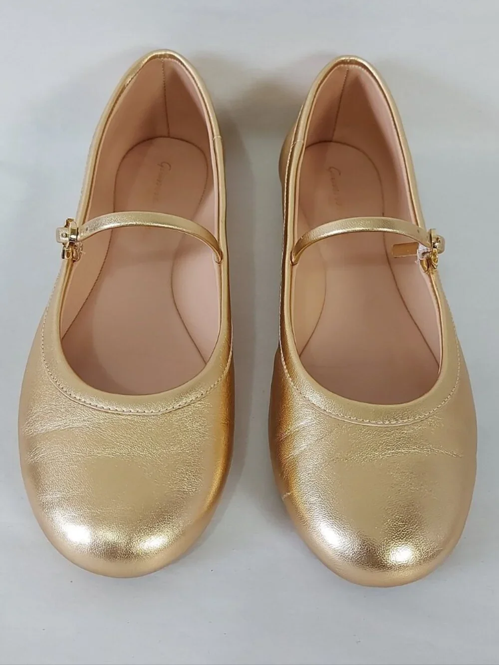 Gianvito Rossi Carla Metallic Gold Leather Mary Jane Flats 36 Buckle Ballerina